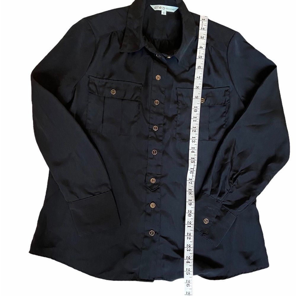 CLEO Petites Black Button Up Lightweight Top M - Picture 6 of 7